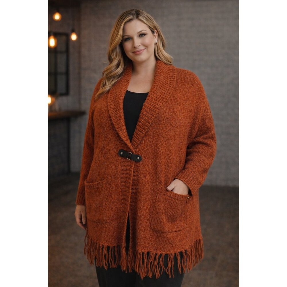 Vintage Wool Blend Carole Little Orange Knit Sweater 1X With Fringe